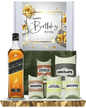 Hamper World Johnnie Walker<br>Black Label... 700ML This Gourmet Hamper contains 1 bottles of alcohol and 5 food products and is packaged in a Medium White Gift Box which is Finished with a Seasonal Event Sleeve.<br>Johnnie Walker Black Label 700ml<br>Morish Treats Milk and Dark Chocolate Bites 120g<br>Morish Treats Raspberry Jam Filled Biscuits 50g<br>Morish Treats Lemon Jam Filled Biscuits 50g<br>Morish Treats Chocolate Raspberry Biscuits 50g<br>Morish Treats Country Style Biscuits 40g.