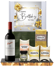  Hamper World Penfolds<br>Koonunga Hill... 750ML This Gourmet Hamper contains 1 bottles of alcohol and 5 food products and is packaged in a Medium White Gift Box which is Finished with a Seasonal Event Sleeve.<br>Penfolds Koonunga Hill Cabernet Sauvignon 750mL<br>Morish Treats Chocolate Mint Humbugs 140g<br>Morish Treats Strawberries and Cream 75g<br>Morish Treats Milk Chocolate Peanuts 75g<br>Morish Treats Milk Chocolate Almonds 75g<br>Morish Treats Milk and Dark Chocolate Bites 120g