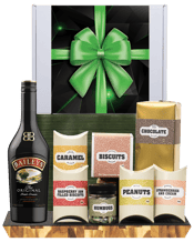 Hamper World Baileys Irish<br>Cream Gourmet... 700ML This Gourmet Hamper contains 1 bottles of alcohol and 7 food products and is packaged in a Medium White Gift Box which is Finished with a Seasonal Event Sleeve.<br>Baileys Irish Cream 700mL<br>Morish Treats Milk Chocolate Caramel Bites 75g<br>Morish Treats Raspberry Jam Filled Biscuits 50g<br>Morish Treats Chocolate Mint Humbugs 140g<br>Morish Treats Milk Chocolate Peanuts 75g<br>Morish Treats Strawberries and Cream 75g<br>Morish Treats Assorted Jam Filled Biscuits 150g<br>Morish Treats Milk and
