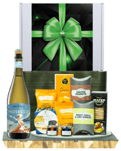  Hamper World De Bortoli King<br>Valley Prosecco... 750ML This Gourmet Hamper contains 1 bottles of alcohol and 9 food products and is packaged in a Medium White Gift Box which is Finished with a Seasonal Event Sleeve.<br />De Bortoli King Valley Prosecco 750ml<br />The Old Emu Quince Paste 150g<br />OB Finest Cracked Pepper Wafers 100g<br />Morish Treats Australian Roasted Peanuts 60g<br />Morish Treats Sweet Chili and Lime Mix 40g<br />Beerenberg Mini Jam 30g<br />Beerenberg Mini Jam 30g<br />Ogilvie Cheese Nibbles 50g<br />Good Nuts Wasabi Peas 30g<