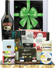  Hamper World Baileys Irish<br>Cream Gourmet... 700ML This Gourmet Hamper contains 1 bottles of alcohol and 10 food products and is packaged in a Medium White Gift Box which is Finished with a Seasonal Event Sleeve.<br />Baileys Irish Cream 700ml<br />Charlies Raspberry Bliss Melting Moments 100g<br />The Old Emu Quince Paste 150g<br />Morish Treats Milk Chocolate Almonds 75g<br />Beerenberg Mini Jam 30g<br />Beerenberg Mini Jam 30g<br />Chocolatier Milk and Dark Delights 80g<br />Geelong Confectionary Chocolate Honeycomb Cubes 100g<br />So Moorish