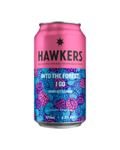  Hawkers Beer Into The<br>Forest, I Go Cans... 375ML A mixed berry kettle sour bursting with aromas of fresh raspberries, blueberries and blackberries. A hint of tartness is perfectly rounded out with the addition of oats, providing a lovely creamy mouthfeel. Perfect for sipping in anytime!