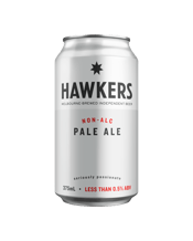  Hawkers Beer Non-alc Pale<br>Ale 375ml  375ML Hawkers Non-Alc Pale Ale offers all the flavour and refreshment of a classic pale ale without the alcohol, sitting at less than 0.5% ABV for a truly guilt-free experience. Brewed with a generous blend of Cascade, Amarillo, Citra, and Centennial hops, it bursts with vibrant notes of passionfruit, orange, and grapefruit. A textural mouthfeel and solid bitterness provide surprising depth, making it a standout choice for modern craft beer lovers. Perfect for good times and even better behaviour.