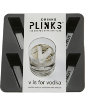 Drinks Plinks Letter V Ice<br>Cube Trays Amp up your drinks-at-home fun with DrinksPlinks. Big bold letter and shape ice cube trays, to chill drinks, not dilute them. Letter V is the DrinksPlinks for your favourite Vodka and Vermouth drinkers and for gifting to Vanessa, Victor, Veronica and the Vaughns. Each slow melting V is sized to have attitude. When you pop them out of the tray, they are 48mm (w) x 60mm (h) and 40mm (d). 4 x V's per tray. Size of tray: 140mm (w) x 140mm (h) x 42mm (d). Australian owned & designed. Dishwasher s