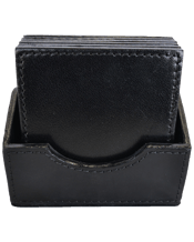 Kundra Leather Square<br>Coaster Set 6 Pcs Soft textured exteriors, fine-crafted edges & a classy look. This set of coasters are your perfect fit for a formal setting, with quality protection & a handcrafted essence.<br><br />Available in Black shade.