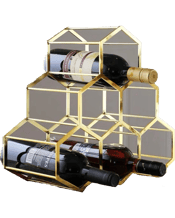  Home Bars Gold Honeycomb 6<br>Bottles Wine Holder   Gold wine metal rack Honeycomb Wine Holder Drinkware Stand 6 Bottles Storage<br>Gold Wine Rack is a stylish hexagonal metal wine rack in gold color, designed for luxury interiors. This gold wine rack is a great piece of home decor and looks great in all settings. Gold Honeycomb Wine Rack is sturdy and can store up to 6 bottles. A great piece of interior decor for any home.<br>Size: L350*W350*H340mm<br>Material: Iron<br>Colour: Gold electroplating<br>Capacity: 6 Bottle holder wine rack.