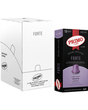  Primo Caffe Forte Aluminium<br>Coffee Capsules 6x10pk   Strength&nbsp;-&nbsp;&nbsp;1&nbsp; &nbsp;2&nbsp;&nbsp;&nbsp;3&nbsp; &nbsp;4 Contents&nbsp;- 10-60 Compatible Pods Type&nbsp;- Arabica & Robusta&nbsp;This delightful blend will satisfy your desire for caffeine through its natural robust structure and raisin forward tones. Following through with a spicy oak flavour to finish.&nbsp; Quite the motivator and best enjoyed with milk based coffees.