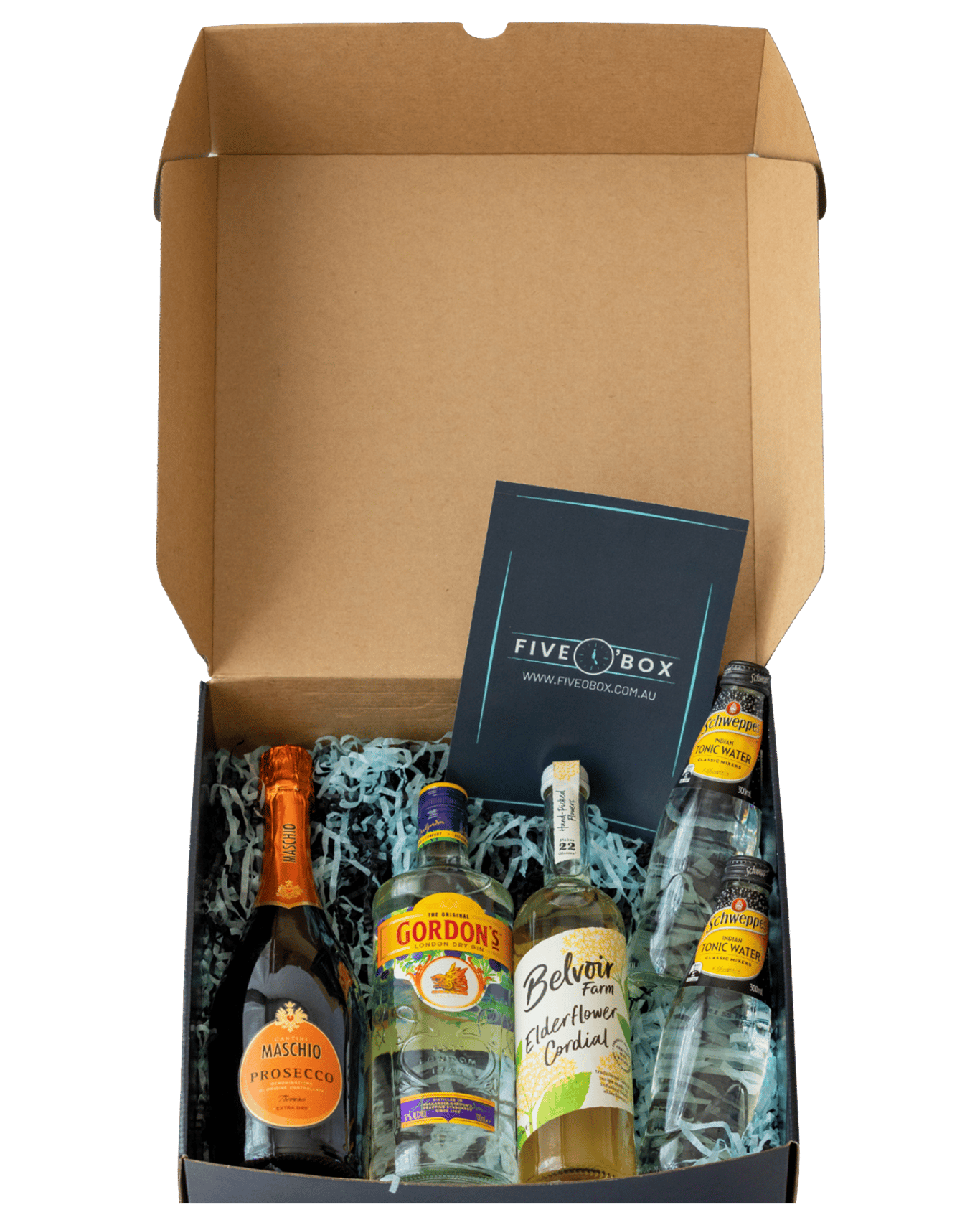 Five O'box Elderflower Gin Fizz Cocktail Kit Gift Box - Gordon's Dry ...