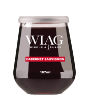  Wiag Wine In A Glass<br>Cabernet Sauvignon... 187ML I am your single serve, portion controlled, Australian fine wine.&nbsp; Although I feel like glass, I am a non-glass,100% food grade PET, fully reusable product.&nbsp;I have a tamper evident foil seal and a replaceable lid. The perfect solution for anywhere glass is prohibited.&nbsp;No more wastage.&nbsp; We are 100% Australian owned and grown.&nbsp; We come in a variety of wines.&nbsp; We are WIAG (Wine In A Glass). Our Cabernet Sauvignon offers flavours of cherry and blackcurrant with savoury
