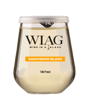  Wiag Wine In A Glass<br>Sauvignon Blanc... 187ML I am your single serve, portion controlled, Australian fine wine. Although I feel like glass, I am a non-glass,100% food grade PET, fully reusable product. I have a tamper evident foil seal and a replaceable lid. The perfect solution for anywhere glass is prohibited. No more wastage. We are 100% Australian owned and grown. We come in a variety of wines. We are WIAG (Wine In A Glass) .<br>Our Sauvignon Blanc has wonderful fresh aromas of cut grass and celery with citrus and white peach flavours a