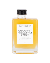 Tasteology Coconut &<br>Pineapple Syrup... 300ML This tropical Coconut & Pineapple Syrup is perfect in cocktails, baking and desserts.<br>It comes in a high quality glass bottle with a screw on cap.<br>300ml.<br>Made in Australia.<br>Ingredients: Sugar, Pineapple Juice 31%, Natural Coconut Flavour <1%, Citric Acid, Lemon Juice Concentrate.<br>Store: Away from sunlight. Refrigerate after opening.<br>May contain: Traces of Nuts, Egg, Soy, Dairy, Anchovy and Sesame.