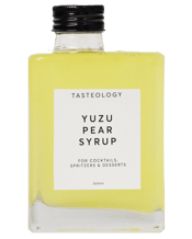  Tasteology Yuzu & Pear Syrup<br>  This Yuzu & Pear Syrup is perfect for cocktails, lemonades, smoothies, flavoured teas and desserts.<br> A blend of zesty yuzu and the crisp natural sweetness of pears. Pair it with our Citrus Fruits Rimming Salt for a perfect cocktail.<br> It comes in a high quality stylish glass bottle with a screw on cap.<br> 300mL.<br> Made in Australia.<br> Ingredients: Sugar, Water, Glucose Syrup, Natural Yuzu Flavour (3%), Citric Acid, Cultured Brown Rice, Natural Pear Flavour (<1%), Natural Colour. <br> S