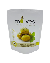  Molives Molives - Oregano &<br>Garlic Marinated... 150g For those who appreciate the savoury appeal of oregano! Infused with aromatic oregano and beautifully balanced with garlic, these tender, fleshy olives and incredibly moreish. Gently hand mixed in small batches to preserve the olives' freshness, flavour and texture. Specifically salt and vinegar are reduced, improving their flavour and allowing the true taste of the olives to burst through. PRODUCT FACTS Salt reduced Vinegar reduced 100% natural ingredients Vegan Dairy-free No preservatives No a