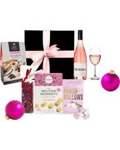  Purely Gourmet Celebrate<br>With Rose Hamper  750mL Fancy a rose gift that's of great value?&nbsp; Hamper Includes: Bramble & Hedge Nougat 150g Charlies Cookies&nbsp;Monte Carlo Melting Moments 100g Random Harvest Assorted Fudge 125g Grounded Pleasure Marshmallows 140g Yering Station Little Yering Rose 750ml Comes in well presented&nbsp;black&nbsp;box with a&nbsp;pink satin&nbsp;bow. Wood wool is also stuffed inside the hamper box. WARNING Under the Liquor Control Reform Act 1998 is is an offence To supply alcohol to a person under the age of 18 years (Penalty exceeds $17,000