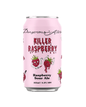  Dangerous Ales Killer<br>Raspberry Sour Ale... 355ML This beer hits you with a strong raspberry jam aroma, a vivid red body, and a pink head, immersing your palate in fresh raspberries before easing into a tart and sour finish for a thrilling raspberry journey.