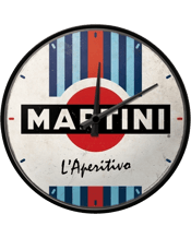  Nostalgic Art 30cm Martini<br>L'aperitivo Racing...  Nostalgic Art Wall Clock Martini L'Aperitivo Racing Stripes Take a trip down memory lane with this retro look wall clock. It features a high-quality metal frame. A dome shaped glass cover to protect the clock face from damage and dust. Designed in Germany. Gift Boxed. Retro look, printed design. Product size approx.: 30 x 30 x 5.5cm Needs 1 x AA battery. Battery not included. Quartz movement. Includes 1 x Nostalgic Art Wall Clock Martini L'Aperitivo Racing Stripes