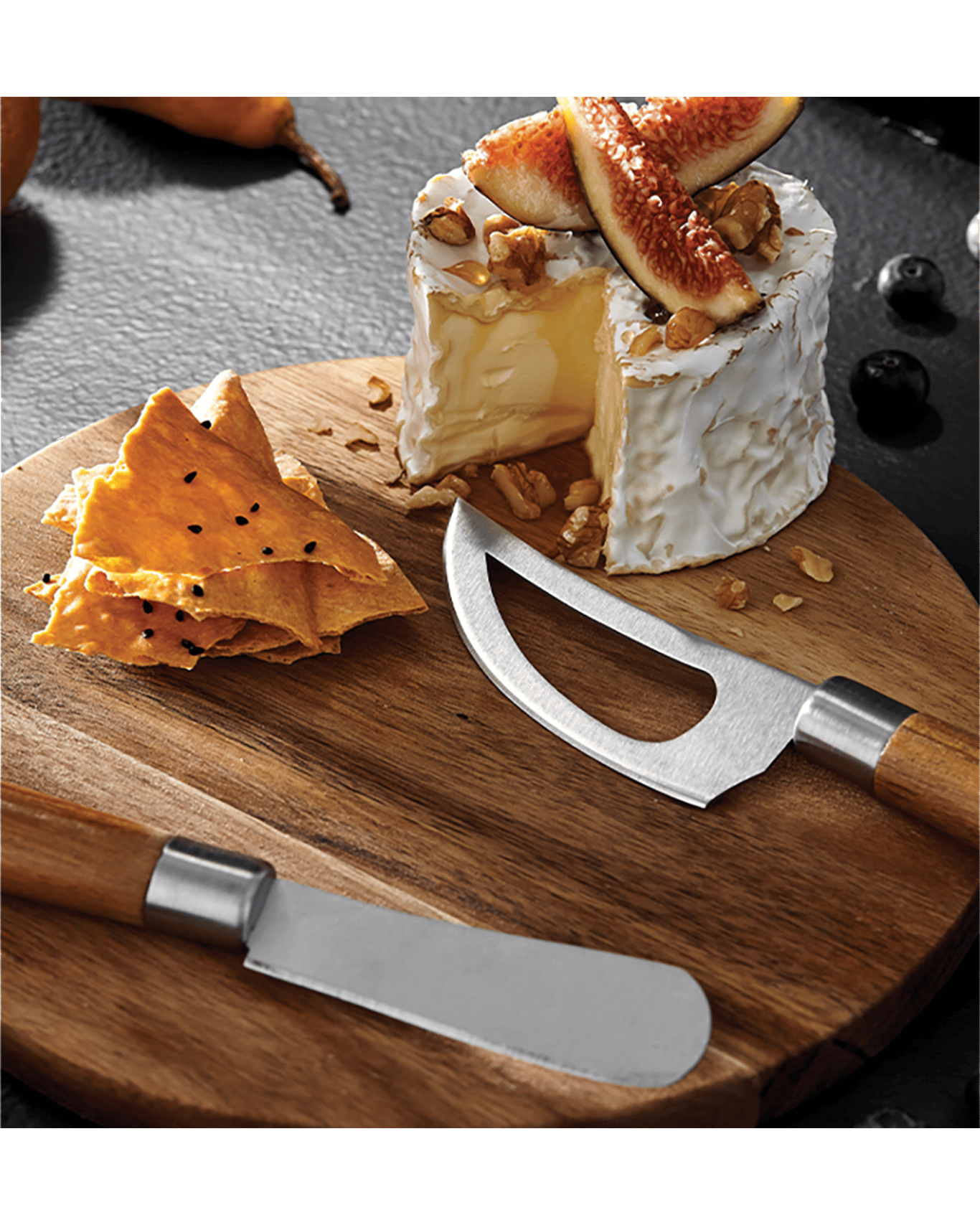 Tempa Fromagerie Acacia Wooden Round Cheese Serving Board/plate W/knife