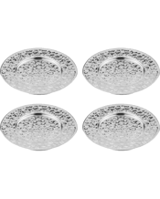  Ladelle 4pk Spencer Hammered<br>13cm Coaster Set...  4PK Spencer Hammered 13cm Metallic Coaster Set - Silver Entertain in style with our luxurious Aurora Collection. Perfect to impress guests at, the range features a range of glassware and cocktail items- everything for the cocktail enthusiast. Available in electroplated, matte and metallic finishes, this modern collection is sure to impress. 4pk stainless steel coaster set. Shiny electroplated finish. Material on base of coasters t. Anti-skid rubberbase to stop heat conduction on base Dishwasher