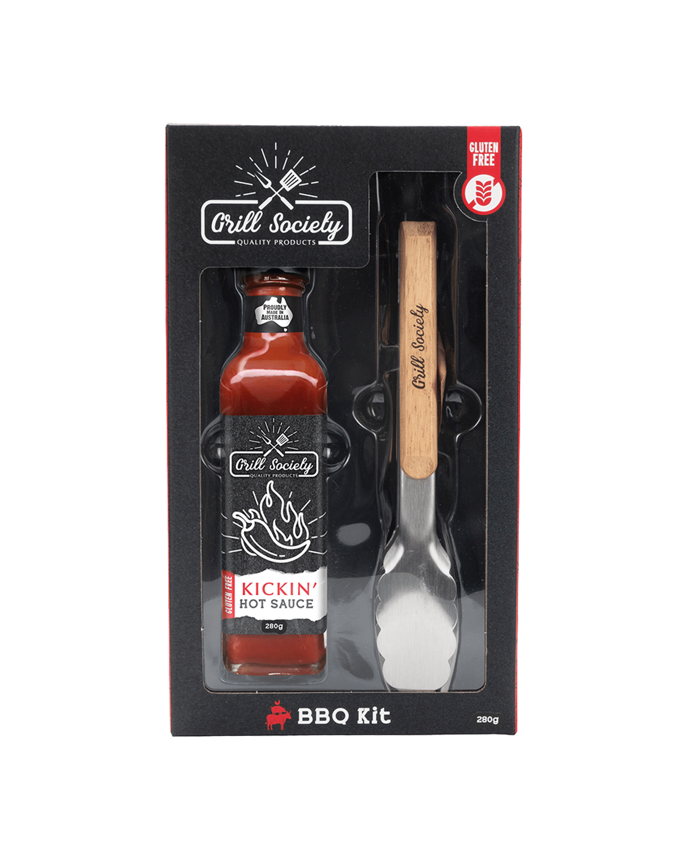 Buy Grill Society Cooking Bbq Food/meat Tong & Kickin Hot Sauce Kit Set