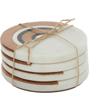 Coast To Coast Home Round<br>Rayee Inlay Coasters...  4pc Coast To Coast Home 10cm Rayee Inlay Coasters. A modern marble/wooden mix makes for the perfect coasters. Looks great in any home or dining setting. Creative colour palette and design. Fashionable addition to any dining table. Makes for a perfect decoration or gift! Dimensions Approx. 10 x 10 x 1cm - Single Product Dimensions. Includes : 4pc Coast To Coast Home Rayee Inlay Coasters. Please note colour and finish may have variations due to the nature of its production.