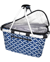  Sachi Picnic Collapsible<br>Insulated Carry Basket...  Sachi Insulated Carry Basket w/Lid Moroccan Navy<br>There's something quite reassuring and fun about using one of Sachi's collections of Insulated Carry Baskets. Already you feel like you've got this shopping thing sorted. You're able to lie items flat and protect against breakages and spillages plus - whether you're at the supermarket or a produce market, your bag looks just right. What's more, should the urge take you to buy rare goats cheese from Provence or salmon from Tasmania, with this ba
