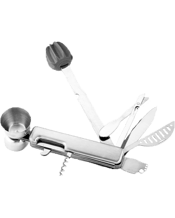  Tempa Mixologist Compact<br>Cocktail Multi-tool...  Create gorgeous drinks and cocktails with the Mixologist multi bar tool. Perfect for gift giving orthe home bar.<br />This 8 function stainless steel Multi Tool is essential equipment for any cocktail maker.<br />Features:<br />1 x Jigger 15mL / 30mL<br />1 x Muddler<br />1 x Strainer<br />1 x Corkscrew<br />1 x Bottle opener<br />1 x Knife<br />1 x Zester<br />1 x Stirrer<br />Dimensions Approx: 22cm x 6cm x 5cm<br />Includes:<br />1x Tempa Mixologist Silver Cocktail Multi Tool