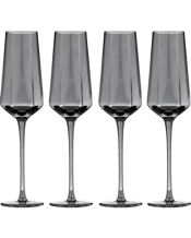  Tempa Jaxon Charcoal<br>Geometric...  4PK Tempa Jaxon Charcoal Geometric Champagne Drinking Glasses 26cm<br>4 x Mouthblown glasses<br>Geometric shape<br>Dishwasher safe<br>Not microwave safe<br>Material: Glass<br>Dimensions Approx: 6x6x26cm<br>Colour: Charcoal<br>Includes:<br>1 x 4PK Charcoal Champagne Glass.