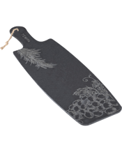  Tempa Tuscany Long Slate<br>Food Serving... 48150.9 Tempa Tuscany Long Slate Paddle Board 48x15x0.9cm Black<br>Slate board with handle. Handle has hole in it with jute rope tied. With lasered design. Smooth edges. 6 round black foam feet on the base. Hand-Crafted. Slate thickness 0.5cm. Hand wash only. Food safe.<br>Material: Slate<br>Dimensions Approx: 48x15x0.9cm<br>Colour: Black<br>Includes:<br>1 x Long Paddle Board.