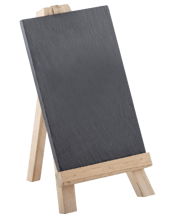  Tempa Tuscany Small Slate<br>Chalk Drawing/writing...  Tempa Tuscany Small Slate Chalk Board 9.9x0.4x15cm with Stand<br>2pc set. Slate board without lasered design. Natural edges. Hand-Crafted. Slate thickness 0.4cm. Slate board held onto stand by clear elastic band.1 x Stand. Pinewood. 10.1x2.2x19.2cm. 1 x Slate board. Slate. 9.9x0.4x15cm.Wipe clean only. Food safe.<br>Material: Slate Or Pinewood<br>Dimensions Approx: 10.1x2.2x19.2cm<br>Colour: Black<br>Includes: 1 x Small Chalk Board