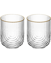  Tempa Florence Lowball Glass<br>Tumbler Drinking... 420ML 2pc Tempa Florence 420mL Lowball Glass Tumbler - Clear<br>Experience luxury at home with our Florence collection. Its symmetrical raised line design evokes the art deco styling of the 1920s and 1930s, complemented by a hand-painted gold rim. Available in pink, blue, and clear, these showcase-worthy pieces radiate elegance. Add a touch of art deco and refined luxury Simple, symmetrical raised line design Hand-painted gold rim Designed to be on display Due to the hand-crafted nature of this item,