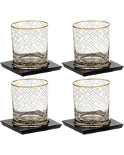  Tempa Winston Crystal Whisky<br>Glass/bamboo... 305ML 4x Tempa Winston 305ml Crystal Whisky Glass/Bamboo Coaster Set - Gold<br />Luxe geometric pattern. Real gold design. Perfect to elevate your home bar. Perfect gift for men Capacity mls : 305 Material : Crystal Bamboo Colour : Gold Includes: 1 x 4pc Glass Tumbler 4 x Coaster.