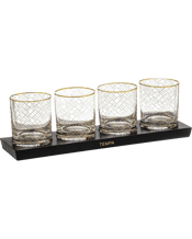  Tempa 4pc Winston Spirits<br>Tasting Flight... 305ML 4pc Tempa Winston Spirits Tasting Flight 305ml Glass Tumbler w/ Storage<br />Luxe geometric pattern. Real gold design. Perfect to elevate your home bar. Perfect gift for men Capacity mls : 305 Material : Crystal/Bamboo Colour : Gold Includes: 1 x 4pc Glass Tumbler w/ Storage.