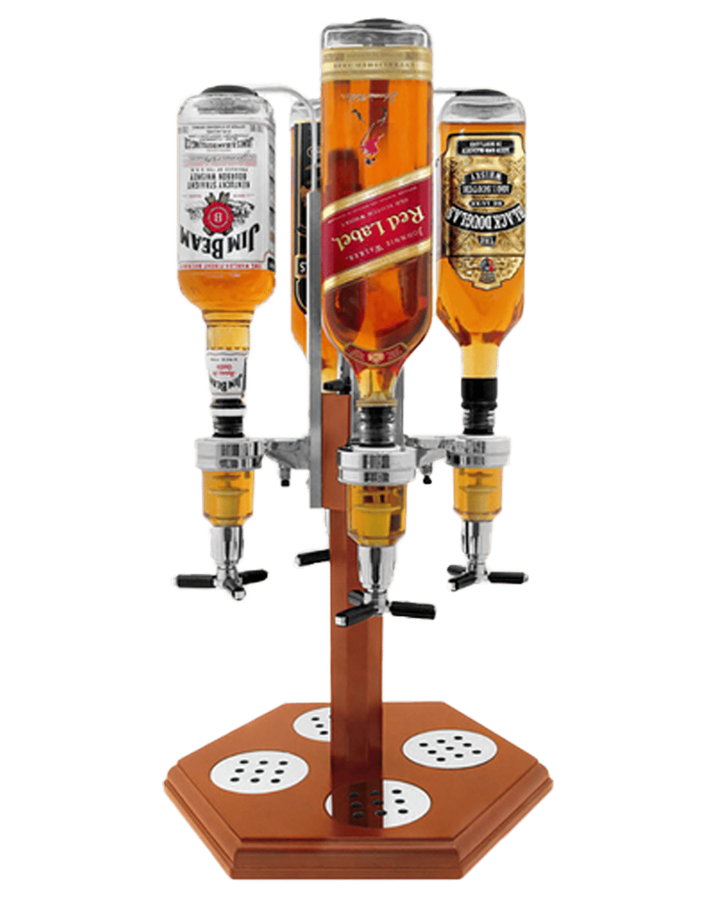 Unbranded Timber 4 Bottle Rotating Liquor Shot Dispensers Alcohol