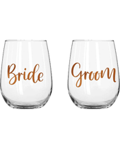  Unbranded Bride Groom<br>Stemless Rose Gold... 600ML 2pc Bride,Groom Stemless Rose Gold 600 ml Drinking Cup<br>These elegant glasses are perfect for a variety of special occasions. Crafted from high-quality glass, and gold foil decals, they are the perfect glass to stand out with having your favourite drinks. They also are unique gift for newlyweds, and married couples. Beautiful gift boxed ready for gifting. Will complement any setting.<br>Material: Glass<br>Dimensions Approx.<br>22 x 9 x 13cm - Packaging Size Approx.<br>Includes<br>1 x Glass.