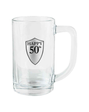  Unbranded Birthday 50th<br>Celebration Beer... 500ML Birthday 50th Beer Stein,Glass 500ml Drinking Cup w,Handle.<br>This stein is premium quality and holds up to 500ml of your favourite beverage. It comes packed in a beautiful silk lined gift box. The badge is engravable.<br>Material - Glassware<br><br /><br />Dimensions - Approx. Look Badge 16cm,Mug - 500ml<br>Includes- 1 x Beer Mug.