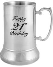  Unbranded Metal Beer Happy<br>21st Birthday... 530ML Beer Mug Happy 21st Birthday Stainless Steel 530ml.<br>This stainless steel beer mug is insulative and will keep your favourite beverage cool or hot. The classic shape and comfortable handle will ensure this is your go to stein. Engrave the date to really make it special.<br>Material - Stainless Steel<br>Dimensions - Approx. 530ml<br>Includes - 1x Beer Mug