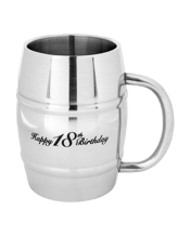  Unbranded Tankard Beer<br>Beverage Happy... 400ML Tankard Beer Happy 18th Birthday 400ml Stainless Steel Drinking Cup.<br><br />This barrel mug is a classic that has stood the test of time. The double walled construction keeps your beverage cold or hot. The lightweight design and comfortable handle makes it a joy to drink from. Why not engrave the date to make it really special.<br>Material - Stainless Steel<br>Dimensions - Approx. 400ml<br>Includes - 1 x Mug.