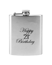  Unbranded Hip Drinking<br>Stainless Steel... 210ML Hip Drinking Stainless Steel Flask Happy 21st Birthday Matte 210mL.<br>This classic stainless steel hip flask holds 210mL of your favourite drink. It features a screw top lid, matte finish and lightweight design. The pocket friendly shape makes it a must have when heading out.<br>Material: Stainless Steel<br>Dimensions: Approx. 7oz 210mL<br>Includes: 1x Flask