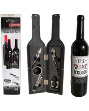  Men's Republic Wine Lover<br>Tools Drip... 3277 Men's Republic - Wine Tool Gift Set - 5 pcs in Bottle.<br>Wine Tool Gift Set 5-in-1 concealed in a Wine bottle.<br>5 Piece Wine Bottle Corkscrew and Accessory Set. Makes for a great present for all wine lovers .. don't ever go thirsty again.<br>Dimensions Approx.<br>32 x 7 x 7cm.<br>Includes:<br>Combo corkscrew bottle opener<br>Drip stop ring<br>Stopper<br>Foil cutter<br>Combo pourer stopper.