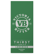 Victoria Bitter Thirst<br>Longneck Fragrance... 150ML VB Thirst Longneck Fragrance Men's Eau De Hard Work EDT Toilette 150ml<br />Our best selling Thirst fragrance in a new Longneck bottle. A Scent by VB. For hard-working Australians. In other words, it smells great. Infused with VB's very own extract, a refreshing combination of bitter citrus and icy aromas with a sweet hoppy accent to finish.<br />Ingredients: Alcohol Denat., Water, Fragrance, Dipropylene Glycol, Propylene Glycol, PEG-40 Hydrogenated Castor Oil, BHT, Buteth-3, Humulus Lupulus (Ho