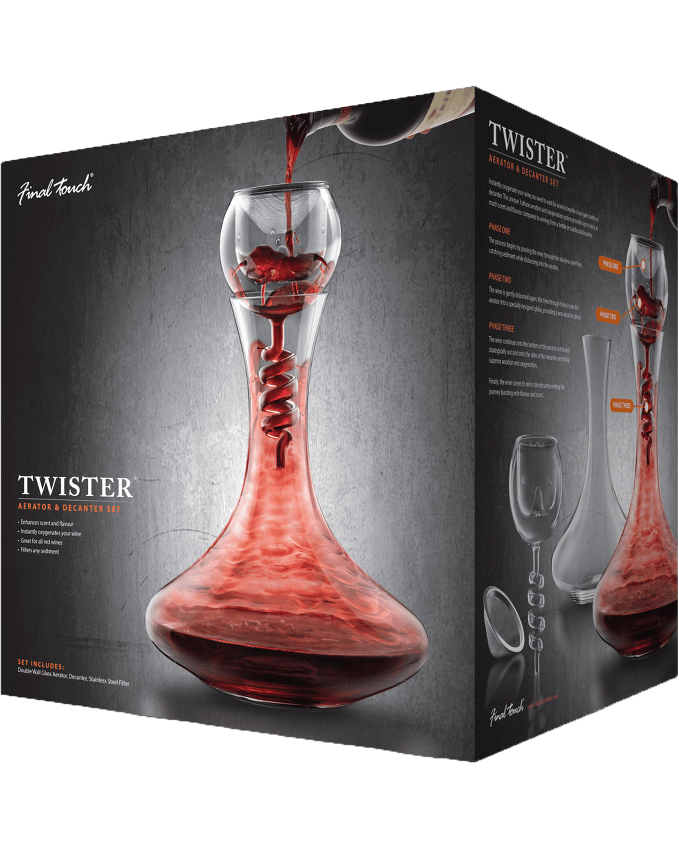 Buy Final Touch Twister Double Wall Glass Decanter Red Wine Aerator Set