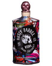  Rusty Barrel Spirits Vodka<br>Red Roller 700ml  700ML Distilled in the heart of Sydney, Rusty Barrel's premium vodka is made from a base of Australian wheat and pure Australian water. This super smooth vodka has been processed using a unique carbon filtration system that results in a delightfully silky mouth feel with subtle, sweet grain character highlights.<br>Rusty Barrel Vodka is not your everyday vodka. The combination of extraordinary artwork on the barrel shaped bottle and metallic skull bottle stopper, enhance the visual experience and take