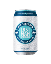  Last Man Standing Australian<br>Lager Mid Strength... 375mL Last Man Standing Mid Strength 3.5%. Delivers big on refreshment – Crisp, mild bitterness and balanced with a subtle malt finish.