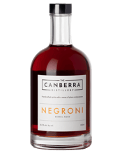  Canberra Distillery Negroni<br>500ml  500ML To be true to its origins, this barrel aged Negroni uses a red wine from the Canberra region as its base before being distilled with juniper and more than a dozen other herbs. It is blended with vermouth and bitters and aged with heavily charred oak, to fuse and soften the complex spice flavours. It is best served on the rocks, with a dash of soda, a wedge of orange and a burnt stick of cinnamon.