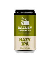  Bailey Brewing Co. Hazy Ipa<br>375ml  375ML Aromas of tropical fruit, citrus and stone fruit. This beer has a smooth mouthfeel without any bitterness. This ‘juicy’ brew boasts prominent hop flavours with a strong fruity aroma.