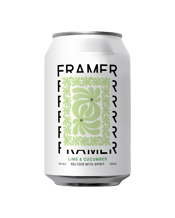  Framer Lime & Cucumber<br>Seltzer 330ml  330mL We’ve combined bright and zesty bursts of lime with the subtle sweetness and refreshing coolness of fresh cucumber to create a perfectly rounded drink for all occasions.