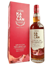  Kavalan Triple Sherry Cask<br>Matured Single... 700ML Immerse yourself in the artistry of Kavalan Triple Sherry Cask Matured Single Malt Whisky, a 700ml masterpiece from Taiwan’s pioneering Kavalan Distillery in Yilan County. Launched in 2021, this expression is a rare fusion of three sherry casks—Oloroso, Pedro Ximénez, and Moscatel—crafted with mineral-rich Snow Mountain water. Bottled at 40% ABV after a minimum of 4 years of aging, it presents a deep scarlet hue. The nose bursts with ripe berries, dried fruits, and grapes, layered with chocolate