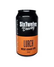  Sixtwelve Brewing Lurch West<br>Coast Ipa 375ml  375ML This is the OG IPA. Brilliant pine, resin and citrus aroma coupled with a nice bready malt and a touch of honey all the way through. With a lingering bitterness on the back end this beer takes you back to the original West Coast IPA style.