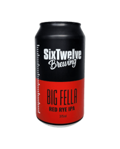  Sixtwelve Brewing Big Fella<br>Red Rye Ipa 375ml  375ML This big boy packs a punch! Aromas of caramel, toffee mixed with dank bitterness and citrus flavours from the American hops. Mixing nicely with the rye spiciness, makes for a beautiful malt-driven IPA. The big hops also give some nice citrus and pine notes to round out this beer. Giving a lovely red hue, this beer is definitely a favourite for us!