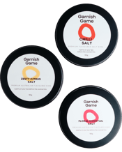  Garnish Game Cocktail Salt<br>Bundle   Make cocktails anything but average with the best lineup of flavoured salts.<br>It’s a party on your lips before the cocktail hits.<br>It’s the ultimate curated blend of flavours to elevate cocktails.<br>CITRUS SALT: Jam packed with pink Himalayan salt and Australian citrus powder, it’s perfectly blended to give a hit of salt and a punch of citrus.<br>CHILLI SALT:The perfect blend of cayenne chilli flakes and Himalayan pink salt to give a good kick of heat without blowing your head off.<br>FLORA